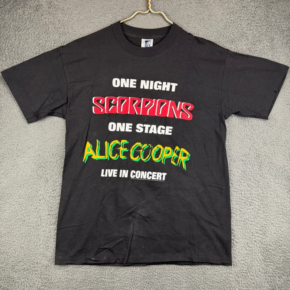 Vintage 1996 Scorpions Alice Cooper Tour Shirt Mens Large GEM Black Live Concert